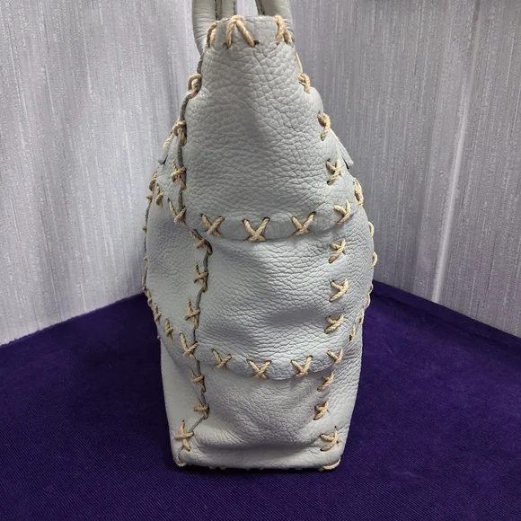 Berge Italian Leather Bag Tote Shouler Powder Blue - Picture 6 of 17